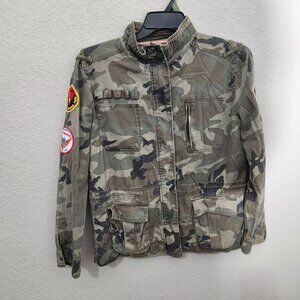 L.A. Hearts Jacket Camouflage Camo Long Sleeve Coat Hippie Womens L Zipper Snap